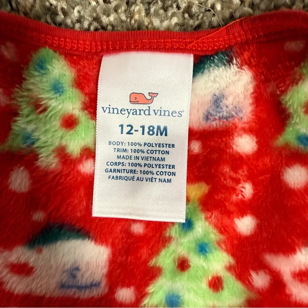 Vineyard Vines Red Christmas Tree & Snowman Kids Footed Pajamas